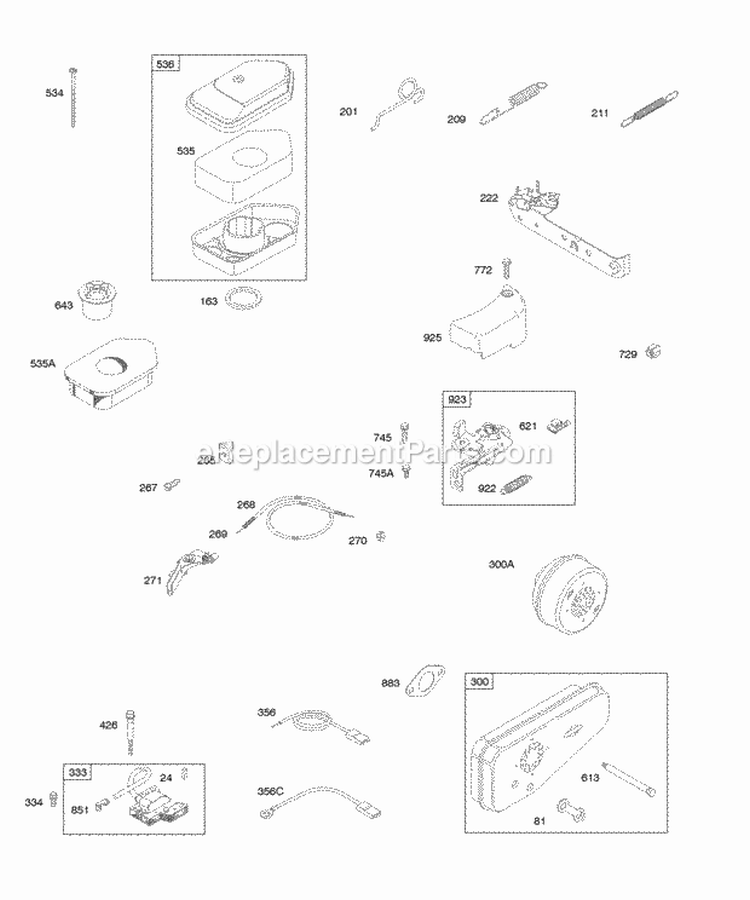 Air Cleaner Controls Governor Spring Exhaust System Ignition Diagram and Parts List for 09H902-0146-E1  Briggs and Stratton Engine